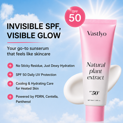 [NEW] [Vastlyo] No Cast Just Dew PDRN Hydrating UV Sun Serum | Daily Lightweight Sunscreen SPF 50 | PDRN, Panthenol, Centella| Gentle Moisturizing Suncare For Daily Use for All Skin Types (50ml)