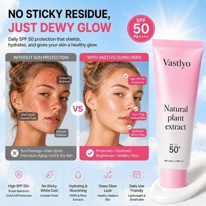 [NEW] [Vastlyo] No Cast Just Dew PDRN Hydrating UV Sun Serum | Daily Lightweight Sunscreen SPF 50 | PDRN, Panthenol, Centella| Gentle Moisturizing Suncare For Daily Use for All Skin Types (50ml)